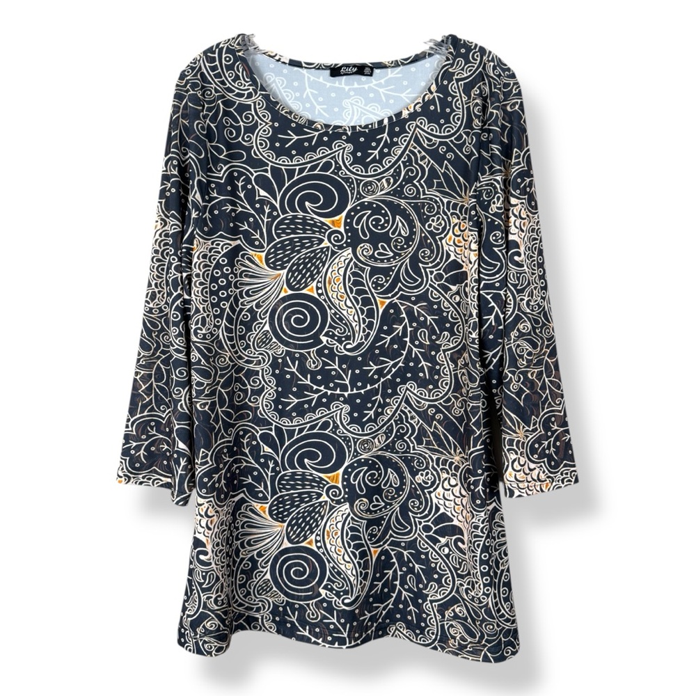 Lily by Firmiana Tunic Top Womens Size 1XL Dark Gray Floral